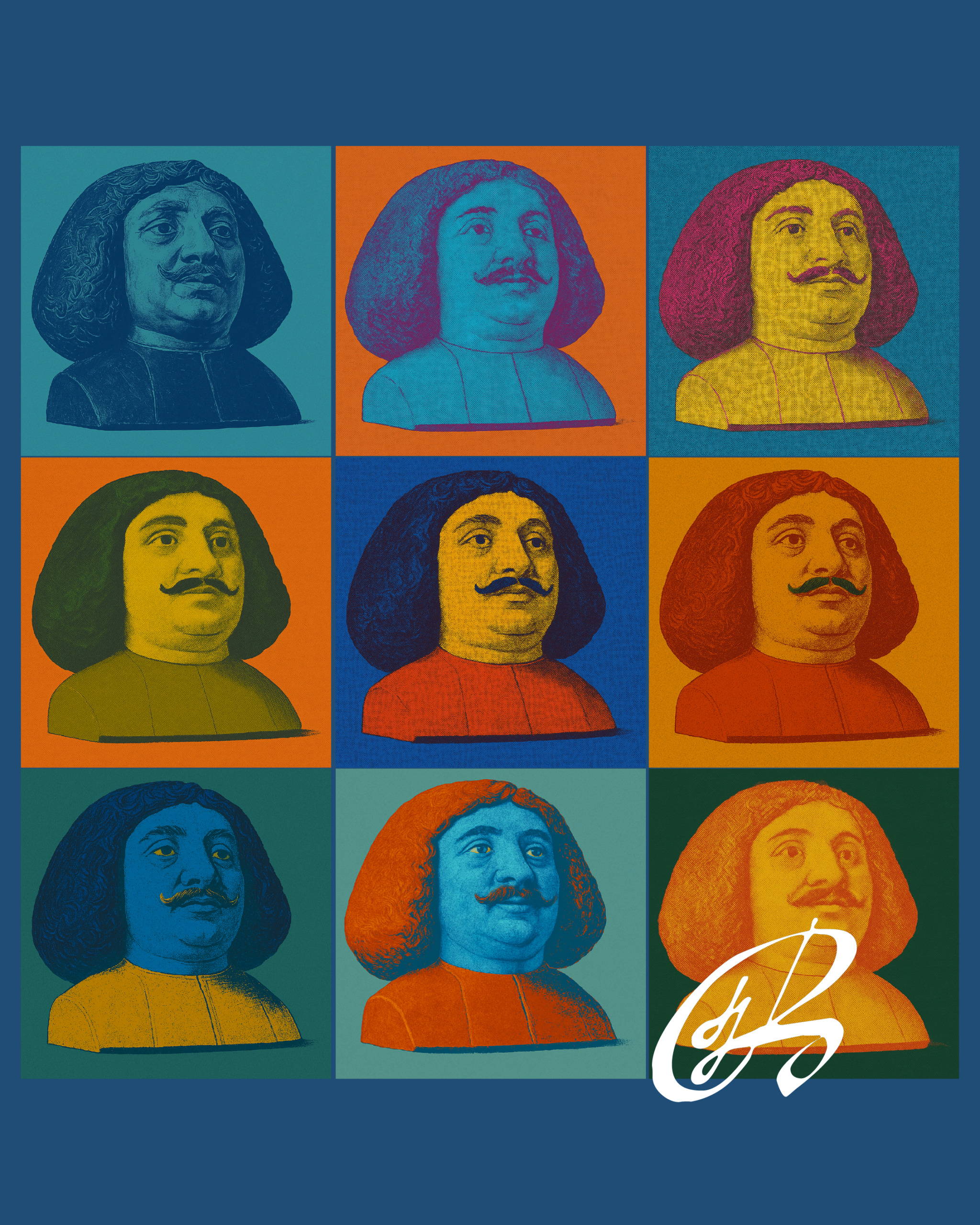 Das Bild von Johann Joachim Becher unterschiedlich kolloriert.